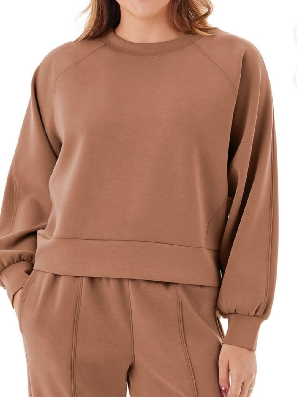 Women's Sandwash Front Seam Piping Crewneck Sweatshirt Brown 3XL